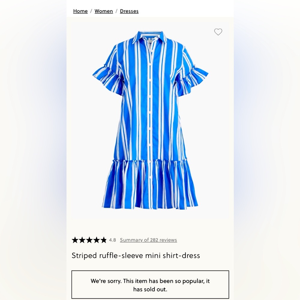 J Crew Factory Blue and White Striped Button-Up Dress - 6P and NWT